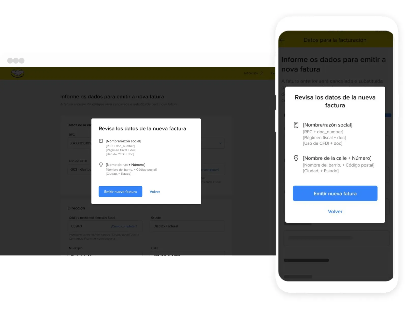 Modal de revisão com os dados preenchidos antes de confirmar a emissão